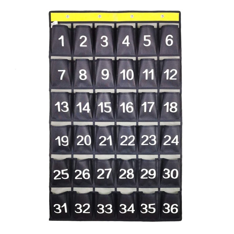ANIZER Numbered Cell Phones and Calculator Holder Classroom Pocket Chart Wall Door Hanging Organizer for Sundries (36 Pockets with Digital) - Image 1